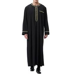 Sfit Muslim Kleidung Herren Arab Robe Kaftan Lang Arabisch Islamisch Dubai Gewand O-Ausschnitt Lange Ärmel Lose Gebetskleidung mit Taschen Zip(Schwarz,L) von Sfit