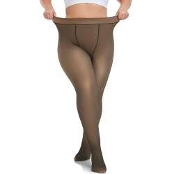 Sfit Thermo Strumpfhosen Damen Große Größen Winter Thermostrumpfhose Gefütterte Strumpfhose Warme Fleece Pantyhose Plus Size Gefälschte Durchsichtige 1pc: Kaffee Durchsichtig,XXL,300G von Sfit