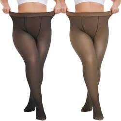 Sfit Thermo Strumpfhosen Damen Große Größen Winter Thermostrumpfhose Gefütterte Strumpfhose Warme Fleece Pantyhose Plus Size Gefälschte Durchsichtige 2pc: Kaffee + Schwarz,XXL,220G von Sfit