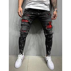 ShZyywrl Straight Leg Regular Leg Regular Fit Arbeit Denim Hose Skinny Slim Fit Herren Blau Ripped Jeans Painted Jeans Patch Pants Hip Hop Pencil Pants Casual von ShZyywrl