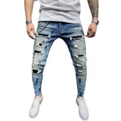 ShZyywrl Straight Leg Regular Leg Regular Fit Arbeit Denim Hose Skinny Slim Fit Herren Blau Ripped Jeans Painted Jeans Patch Pants Hip Hop Pencil Pants Casual von ShZyywrl