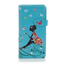 SHAGWEAR ® Portemonnaie Geldbörse Damen Geldbeutel Mädchen Bifold Mehrfarbig Portmonee Designs: (Schmetterling Oase Aquamarin/Butterfly Oasis) von Shag Wear