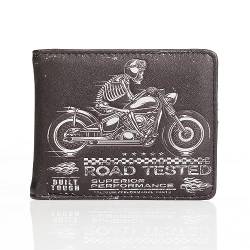 SHAGWEAR Herren Geldbörse Portemonnaie Geldbeutel - Münzfach mit Reissverschluss - Männer Brieftasche Querformat - Designs: Totenkopf-Motorrad von Shag Wear