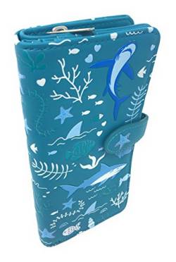 Shag Wear Große Geldbörse für Damen, Haifisch-Muster, 17,8 cm, Blaugrün/Ein Hauch von Paradies (Trace of Paradise), Large, Modern von Shag Wear