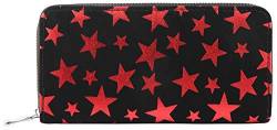 Excellanc Damen Geldbörse Kunstleder Schwarz Rot Sterne Format 19 x 10 cm von Shaghafi