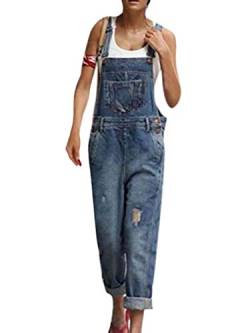 ShallGood Damen Latzhose Denim Overall Lose Jeanshosen Baggy Retro Lose Denim Hosen Weite Bein Latzhosen Spielanzug Jumpsuit Slim Fit Playsuit Dunkelblau DE 38 von ShallGood