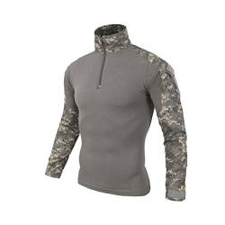 ShallGood Herren-Hemden, Kampf, Militär, Airsoft, BDU, Shirt, Outfit, Camouflage, Uniform, taktisch, schnell trocknend, mit Taschen, Ellbogenschützer, Langarm-Hemd, Multicam, Z1 grau, XL von ShallGood