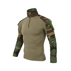 ShallGood Herren-Hemden, Kampf, Militär, Airsoft, BDU, Shirt, Outfit, Camouflage, Uniform, taktisch, schnell trocknend, mit Taschen, Ellbogenschützer, Langarm-Hemd, Multicam, Z1 grün, XL von ShallGood