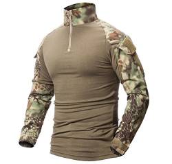 ShallGood Herren Hemden Kampfsport Militär Airsoft BDU Shirt Camouflage Uniform Taktik Schnell trocknend mit Taschen Ellbogenschützer Langarm Hemd Multicam Gr. L, A grün. von ShallGood