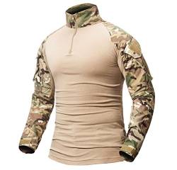 ShallGood Herren Hemden Kampfsport Militär Airsoft BDU Shirt Camouflage Uniform Taktik Schnell trocknend mit Taschen Ellbogenschützer Langarm Hemd Multicam Gr. M, C Khaki. von ShallGood