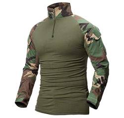 ShallGood Herren Hemden Kampfsport Militär Airsoft BDU Shirt Camouflage Uniform Taktik Schnell trocknend mit Taschen Ellbogenschützer Langarm Hemd Multicam Gr. S, C. Grün. von ShallGood