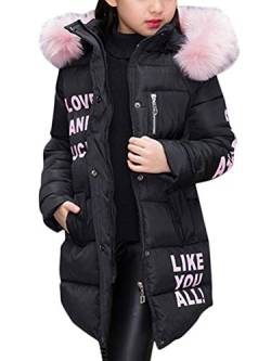 ShallGood Mädchen Wintermantel Jacke Mädchen Daunenjacke Herbst Winter Mantel Mit Kapuze Warm Kinder Daunenmantel Parka Outerwear Lang Oberbekleidung Kinderjacke Schwarz 160 cm von ShallGood