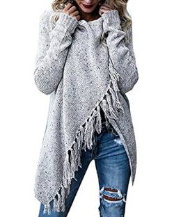 Shallgood Damen Winter Böhmen Quaste Capes Strickjacke Poncho Pullover Sweater Grau DE 44 von Shallgood