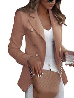 Shallood Damen Elegant Langarm Blazer Sakko Einfarbig Slim Fit Revers Jacke Kurz Mantel Anzüge Bolero mit Tasche A Khaki 40 von Shallood