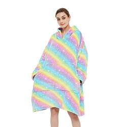 Süße Regenbogen-Oversize-Hoodie, Decke, ultraweich, Sherpa, große Fronttasche, Sweatshirt für Frauen und Mädchen Gr. One size, Rianbow 1 von Shamdon Home Collection