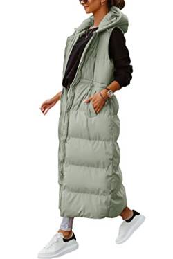 Damen Lange Steppweste Kapuze Maxi Länge Ärmellos Puffer Weste Gepolstert Mantel Winter Oberbekleidung, Grün , XX-Large von Shanfetl