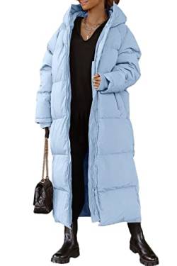 Damen Langer Steppmantel mit Kapuze in Maxilänge Langarm Puffer Jacke Gepolsterter Mantel Winter Oberbekleidung, blau, X-Large von Shanfetl