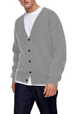Shanfetl Herren Leichte Strickjacke Pullover Einreihig V-Ausschnitt Strickjacken, grau, X-Groß von Shanfetl
