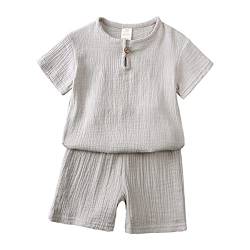 Baby Kleidung Sommer Set Baby Jungen Mädchen Kleidung 2 PCS Outfit Einfarbige Kurzarm Leinen Shirt Top + Einfarbige Shorts Baby Set Neugeborene Kleidung (grau-1, 2-3 Jahre) von ShangSRS