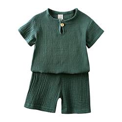 Baby Kleidung Sommer Set Baby Jungen Mädchen Kleidung 2 PCS Outfit Einfarbige Kurzarm Leinen Shirt Top + Einfarbige Shorts Baby Set Neugeborene Kleidung (grün-1, 2-3 Jahre) von ShangSRS