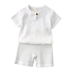 Baby Kleidung Sommer Set Baby Jungen Mädchen Kleidung 2 PCS Outfit Einfarbige Kurzarm Leinen Shirt Top + Einfarbige Shorts Baby Set Neugeborene Kleidung (weiß-1, 12-24 Monate) von ShangSRS