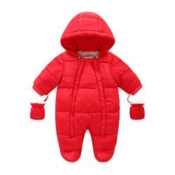 ShangSRS Baby Schneeanzug Spielanzug Jumpsuit Outfit Babykleidung Krabbeln für KinderParka Kapuzenjacke Daunenmantel Babyparka Daunenjacke (80, Rot) von ShangSRS