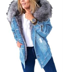 ShangSRS Jeansjacke Damen mit Kapuze Plus Flauschkragen Frauen Jean Mantel Plus Samt Jeansjacke (Hellblau, L) von ShangSRS