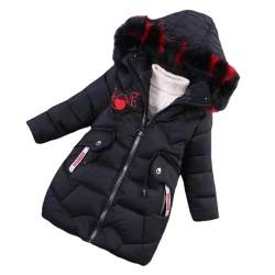 ShangSRS Mädchen Mode Winterjacke mit Abnehmbarer Fellkapuze Kinder Warm Verdickte Daunenjacke Daunenmantel Farbe Pelzkragen Wintermantel (Schwarz, 130) von ShangSRS