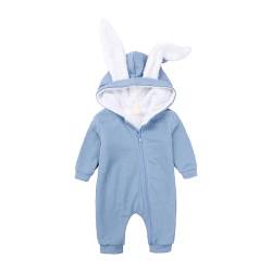 ShangSRS Neugeborene Baby Jungen Mädchen Unisex Strampler Overall Baumwolle Kaninchenohr Langarm Reißverschluss Onesies Bodys Einteiler Häschen Bodysuit (0-3 Monate, Futter Plüsch-Blau) von ShangSRS