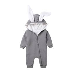 ShangSRS Neugeborene Baby Jungen Mädchen Unisex Strampler Overall Baumwolle Kaninchenohr Langarm Reißverschluss Onesies Bodys Einteiler Häschen Bodysuit (9-12 Monate, Futter Plüsch-Grau) von ShangSRS