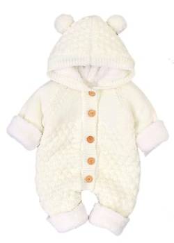 ShangSRS Neugeborenes Kleinkind Baby Mädchen Jungen Gestrickt Strampler Overall mit Kapuze Jumpsuit mit Süßen Ohren Bodysuit Warm Outfits Geschenk (0-3 Monate, Beige Plüsch) von ShangSRS