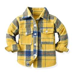 ShangSRS Unisex Kariertes Flanellhemd für Jungen und Mädchen, Langarm Button Hemden Baby Herbst und Winter Jacke Mantel Hemden (as3, Numeric, Numeric_120, Regular, Gelb) von ShangSRS