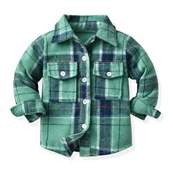 ShangSRS Unisex Kariertes Flanellhemd für Jungen und Mädchen, Langarm Button Hemden Baby Herbst und Winter Jacke Mantel Hemden (as3, Numeric, Numeric_160, Regular, Hellgrün) von ShangSRS