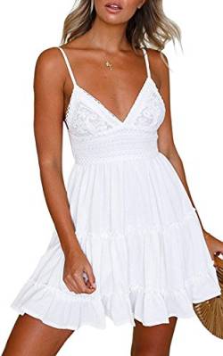 V Ausschnitt Kleid Damen Spitzenkleid Träger Rückenfreies Kleider Sommerkleider Strandkleider Weiß (Weiß, M) von ShangSRS