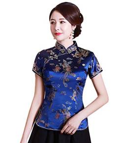 Shanghai Story Chinesisches Cheongsam-Hemd, kurzärmelig, China-Bluse für Damen, blau, 3X-Groß von Shanghai Story