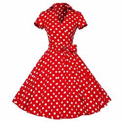 Shanxing Damen Rockabilly Kleid 1950er Retro Polka Dots Faltenrock Petticoat Party Cocktailkleid von Shanxing