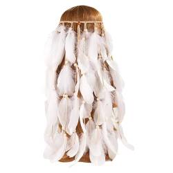 TribalZubehör für Frauen Boho Feder Seil Kopfschmuck Haar Zusätze Haarbänder Layered Feathr Stirnband Einstellbar Vintage Karneval Haarschmuck (White, One Size) von Shaohan