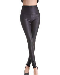 Shaoyao Damen Leggins Kunstleder Leder Hohe Taille Strumpfhose Push Up Hose Schlange Schwarz M von Shaoyao