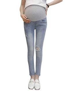 Shaoyao Damen Umstandsmode Lange Hose Freizeithose Umstandsleggings Jeans für Schwangerschaft Maternity Komfortable Elastische Bund Denim Umstandsjeans Blau 2XL von Shaoyao