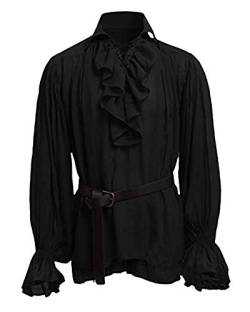 Shaoyao Herren Lange Ärmel Cosplay Gothic Victorian Rüschenhemd Mittelalter Hemd Elegant Langarmshirt Kein Gürtel Schwarz M von Shaoyao