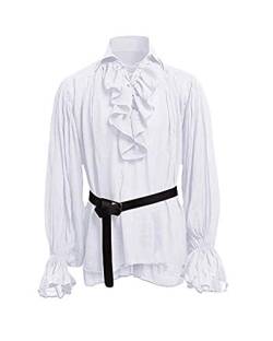 Shaoyao Herren Lange Ärmel Cosplay Gothic Victorian Rüschenhemd Mittelalter Hemd Elegant Langarmshirt Kein Gürtel Weiß 3XL von Shaoyao