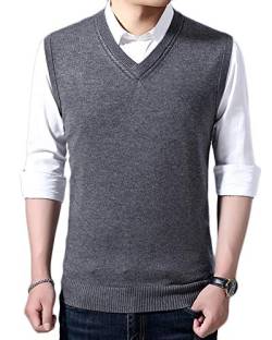 Shaoyao Herren Pullunder V-Ausschnitt Comfort Fit Baumwoll Strickweste Mittelgrau XL von Shaoyao