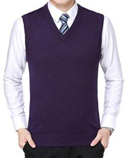 Shaoyao Herren Weste Ärmellose Pullunder Strickweste Elegant V-Ausschnitt Für Männer Violett XL von Shaoyao