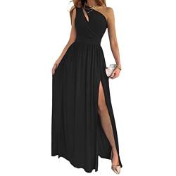 Damen Sexy One Shoulder Maxi Langes Kleid High Split Unregelmäßige Cutout Rüschen Langes Abendkleid, Schwarz , XX-Large von ShapeW