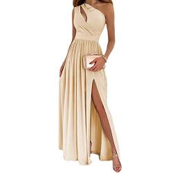 Damen Sexy One Shoulder Maxi Langes Kleid High Split Unregelmäßige Cutout Rüschen Langes Abendkleid, aprikose, XX-Large von ShapeW