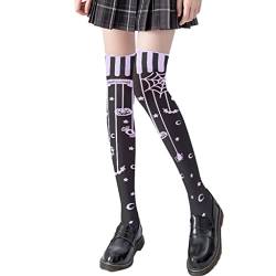 Japanische Lolita Anime Oberschenkelhohe Strümpfe Frauen Gothic Punk Kreuz Schmetterling Kürbis Spinne Druck über Knie Socken, 2, One size von ShapeW