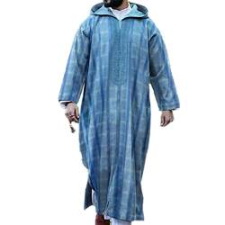 Muslim Jubba Thobe Arabisch Islamische Kleidung Langes Kleid Saudi Arabien Robe Abaya Dubai Lose Bluse Kaftan Hoodies Tops, blau, XL von ShapeW