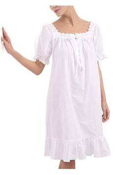 Sharebeauty Damen-Nachthemd, 100 % Baumwolle, Vintage, Retro, viktorianischer Stil, Weiß/Kurzarm/kurzes Kleid, XX-Small von Sharebeauty