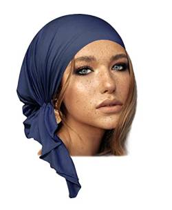 Marineblaues Kopftuch, vorgebundene Kopfbedeckung, weiche Baumwolle, Kopfbedeckung für Damen, Tichel, Kopftuch, Haar-Accessoire, krebs-chemofreundlich (Immergrün kurz) von ShariRose