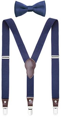 Shark Tooth Boys Suspender and Bow Tie Set for Wedding Navy Blue 40'' von Shark Tooth